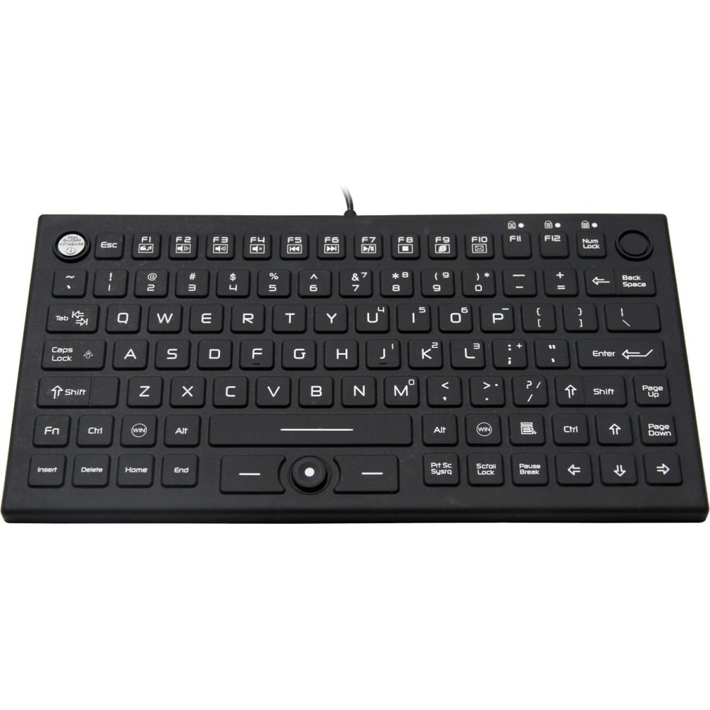 DSI WATERPROOF IP68 SILICONE COMPACT KEYBOARD W/ MOUSE POINTER, BACKLIT - Cable Connectivity - USB Interface - 89 Key - Windows - Industrial Silicon Rubber Keyswitch - Black