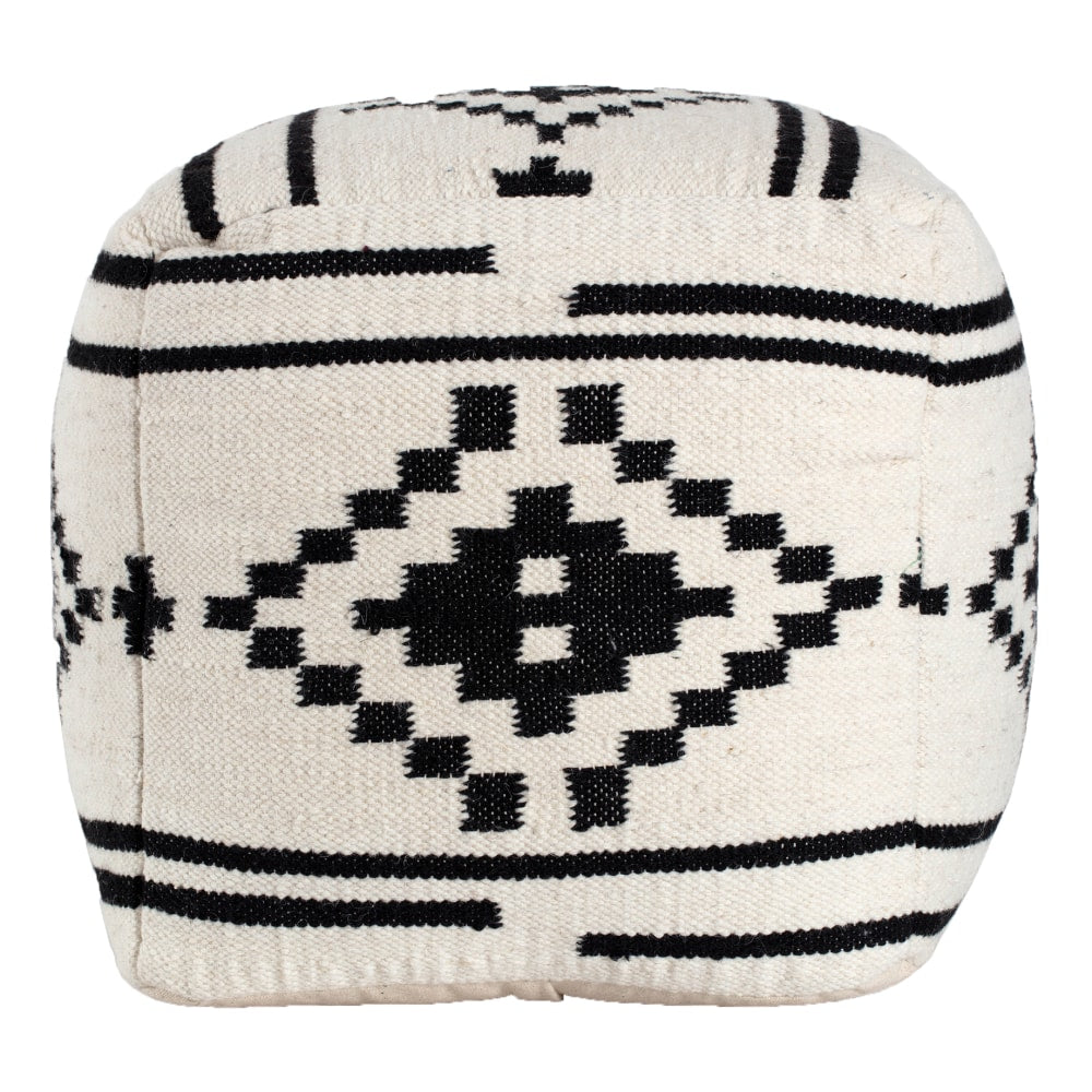 Anji Mountain Noir Noor Pouf Ottoman, Ivory/Black