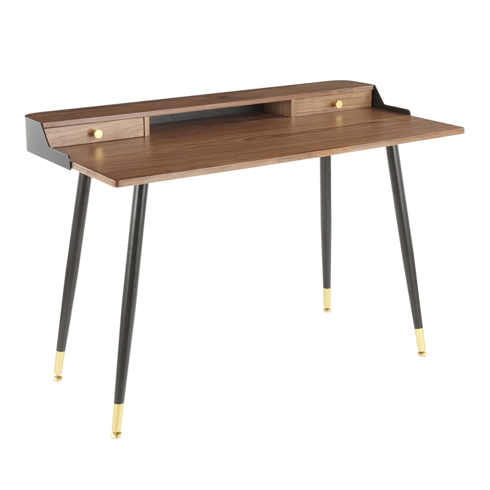 LumiSource Harvey 48inW Writing Desk, Walnut/Black