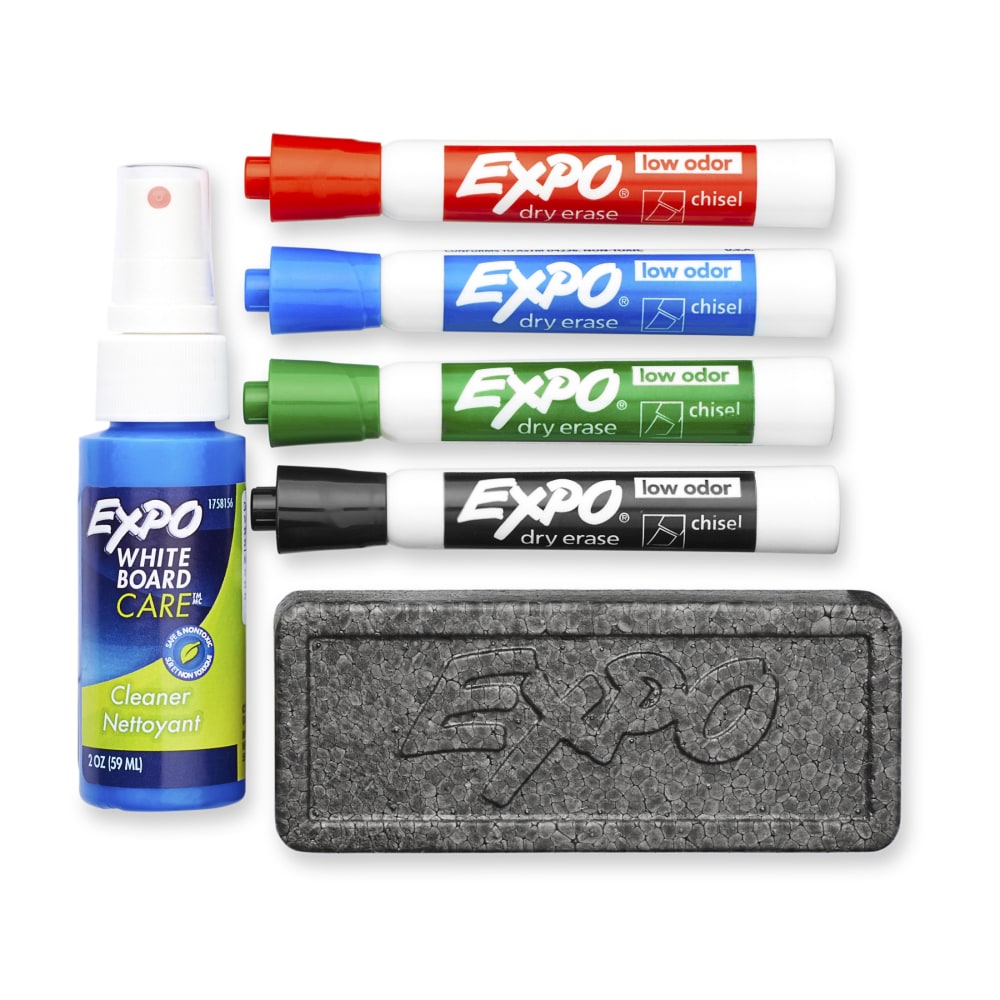 EXPO Dry-Erase Starter Kit, Low Odor, Chisel-Tip, Assorted Ink Colors, Pack Of 4 Markers