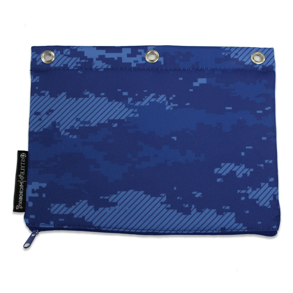 U Style 3-Ring Pencil Pouch With Microban Antimicrobial Protection, 7 1/2in x 9 3/4in, Blue Camo