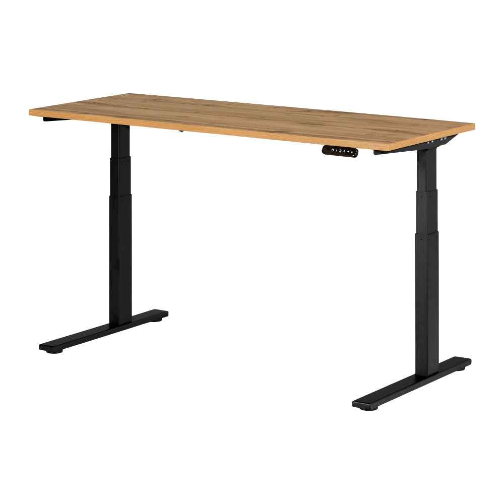 South Shore Ezra Electric Adjustable-Height Standing Desk, 48-3/4inH x 59-1/2inW x 27-1/2inD, Nordik Oak/Matte Black