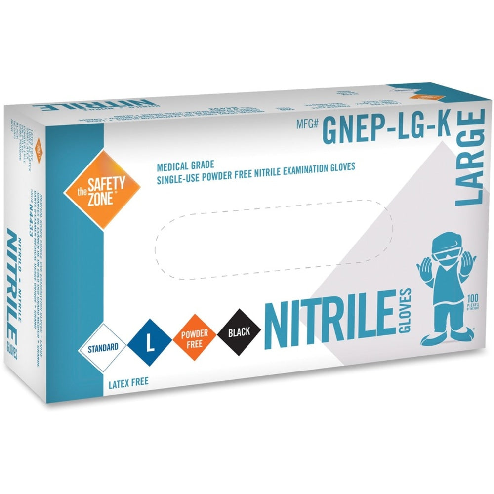 Safety Zone Medical Nitrile Exam Gloves - Large Size - Nitrile - Black - 100 / Box