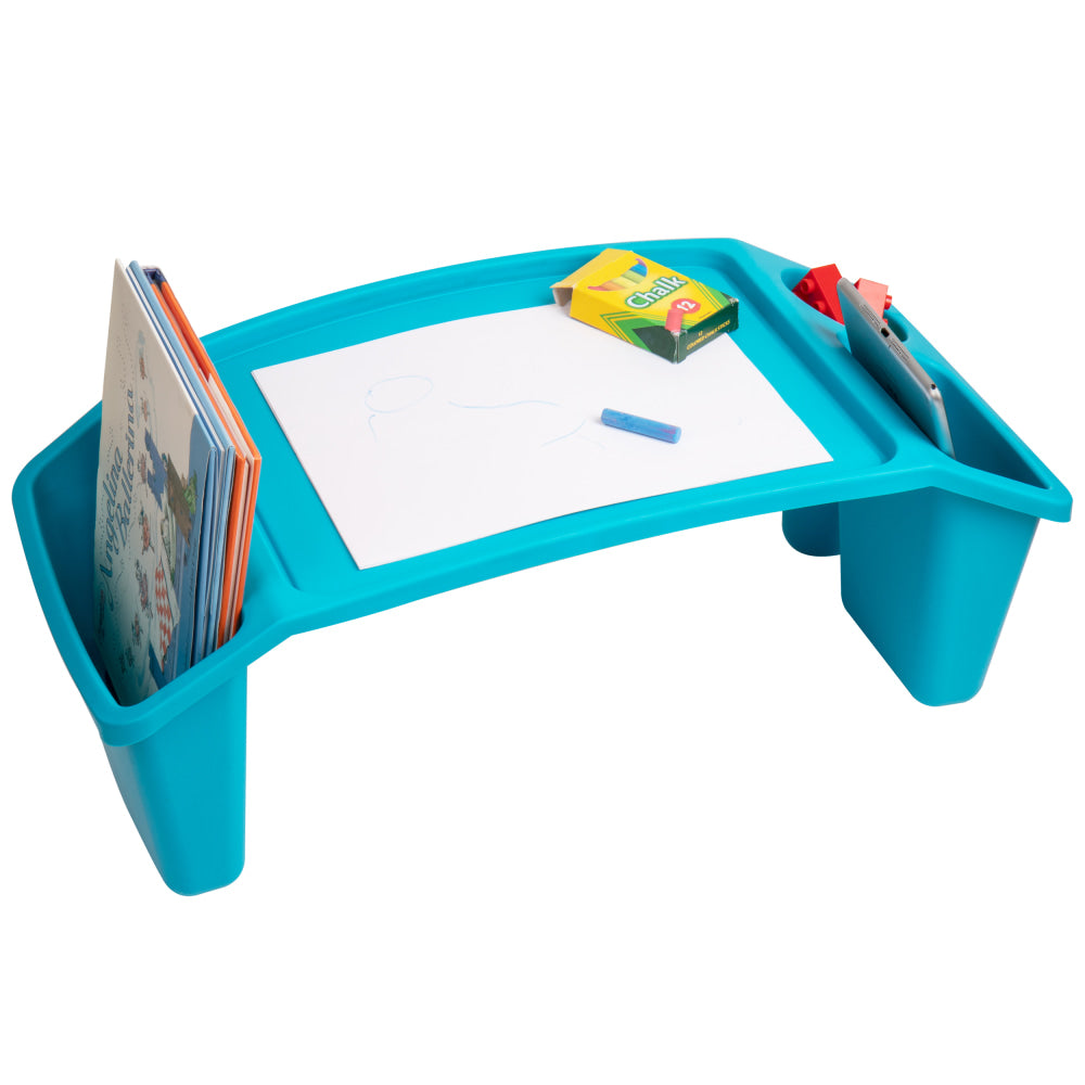 Mind Reader Sprout Collection Plastic Lap Desk with Side Storage Pockets, 8-1/2in H x 10-3/4in W x 22-1/4in D, Blue, KIDLAP-BLU