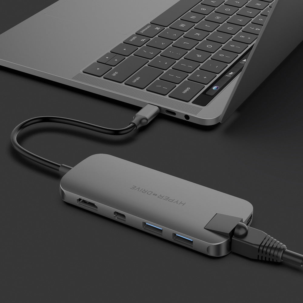 Targus Sanho Hyperdrive Slim 8-in-1 USB-C Hub, 0.35inH x 1.85inW x 10.63inD, Gray, HD247B-GRAY