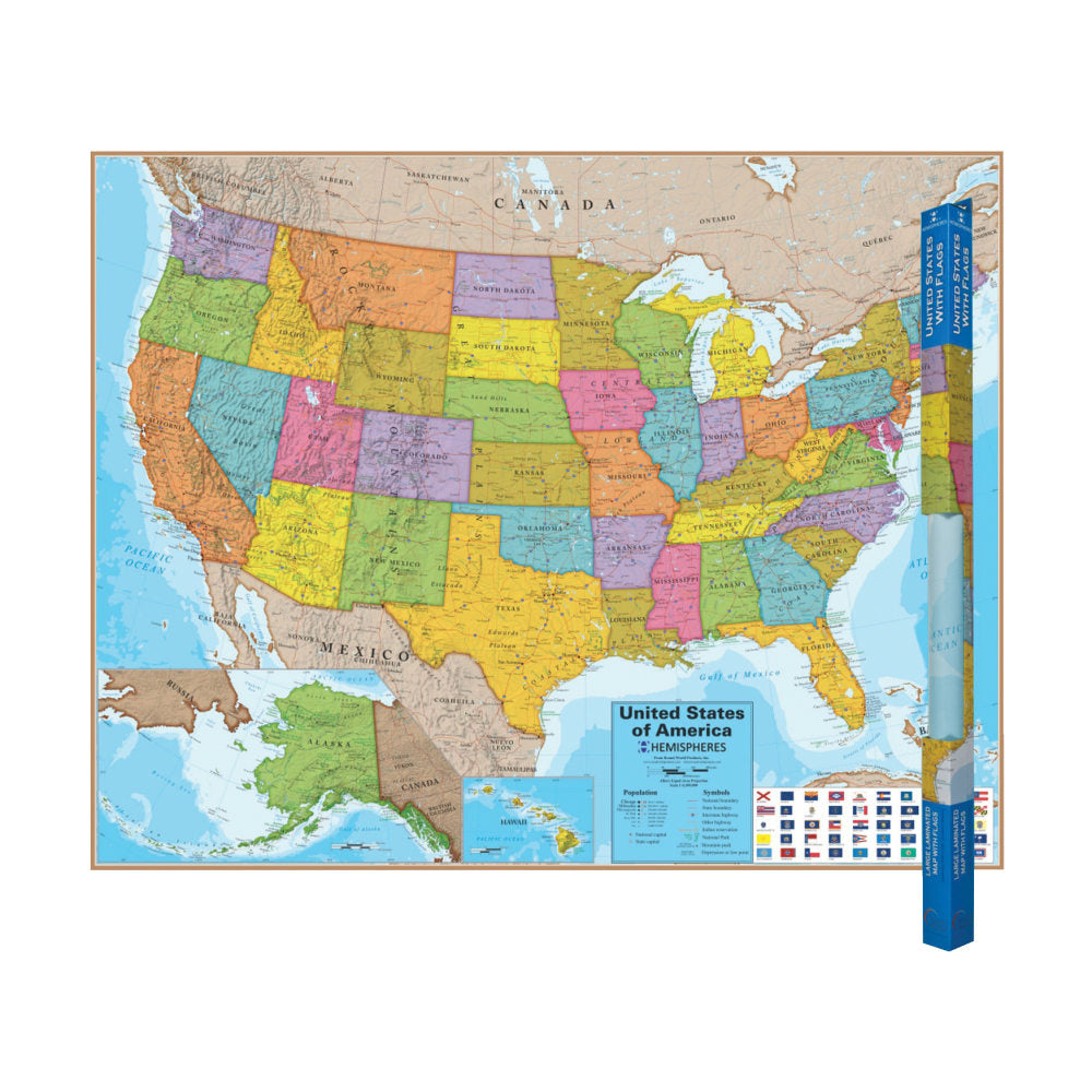 Round World Products Hemispheres Laminated United States Maps, 38in x 48in, Pack Of 2