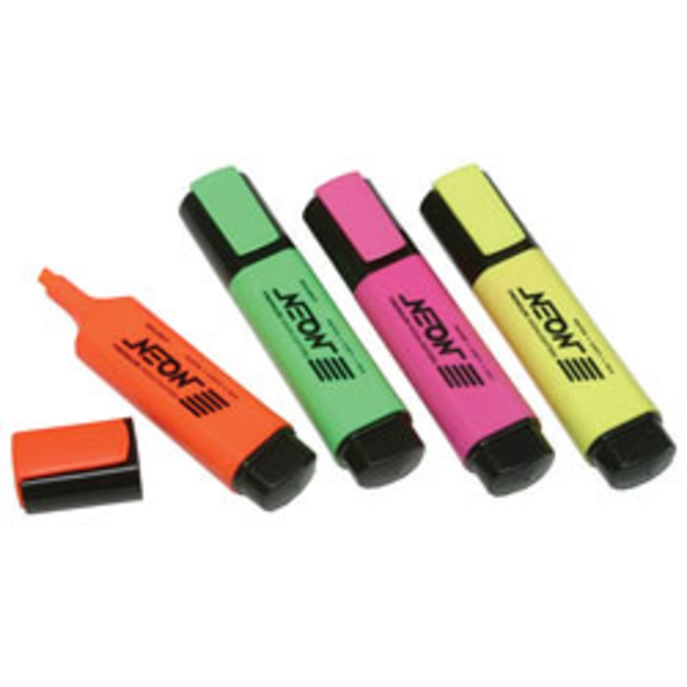 SKILCRAFT Flat Fluorescent Highlighter - Chisel Marker Point Style - Green Ink, Pink Ink, Yellow Ink, Orange Ink - 4 / Set