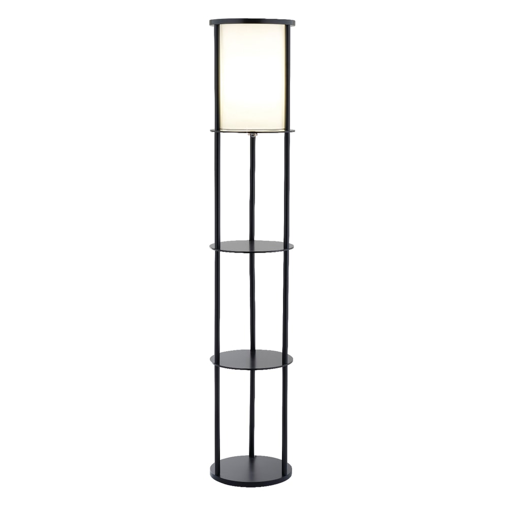 Adesso Stewart Shelf Floor Lamp, 62 1/2inH, Black Base/White Fabric Shade