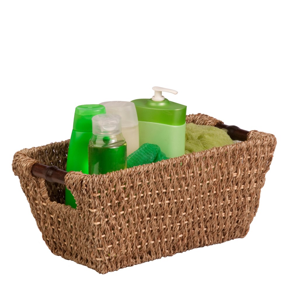 Honey-Can-Do Seagrass Basket With Handles, Small Size, 6 1/4in x 6 1/4in x 14 1/4in, Brown/Natural