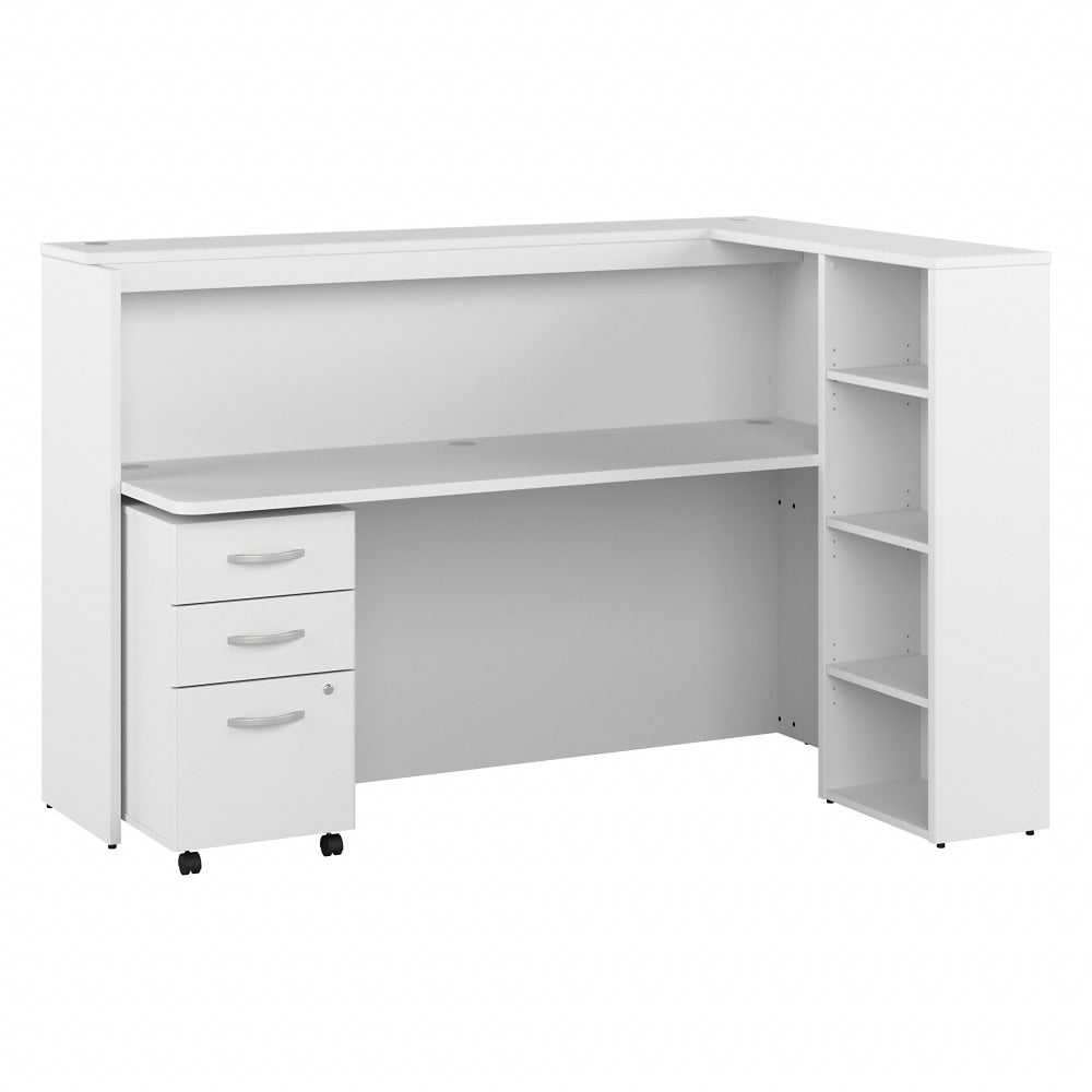 Bush Business Furniture Studio C 72inW Cubicle Computer Desk With Shelves And Mobile File Cabinet, White, Standard Delivery