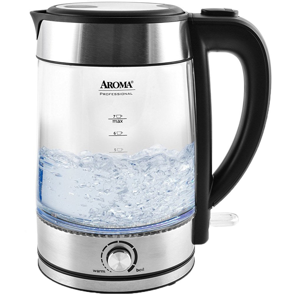 Aroma 1.7L Stainless Steel Electric Kettle, 9-1/2inH x 8-3/4inW x 6inD, Silver