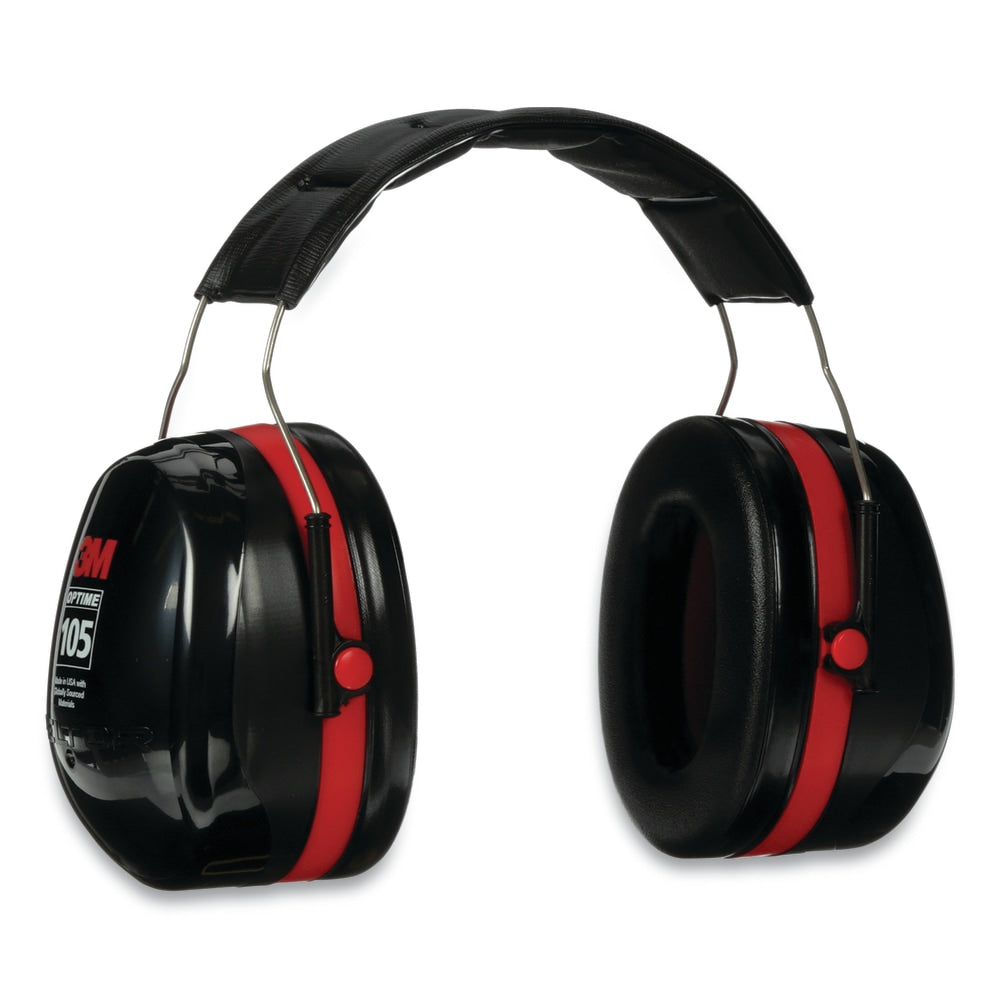 3M PELTOR Optime 105 Behind-the-Head Earmuffs, Red/Black