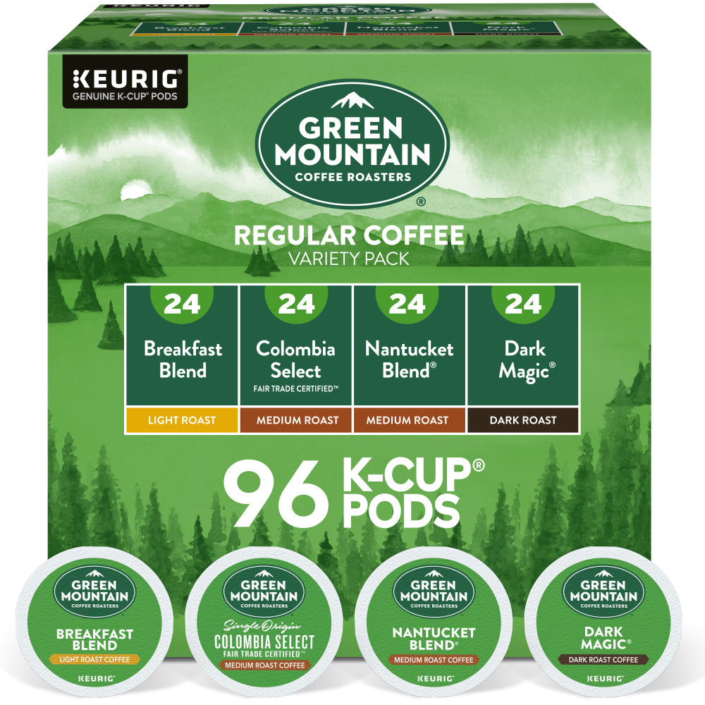 Green Mountain Coffee Single-Serve Coffee K-Cup, Regular Variety Pack, Carton of 96,  4 x 24 Per Box