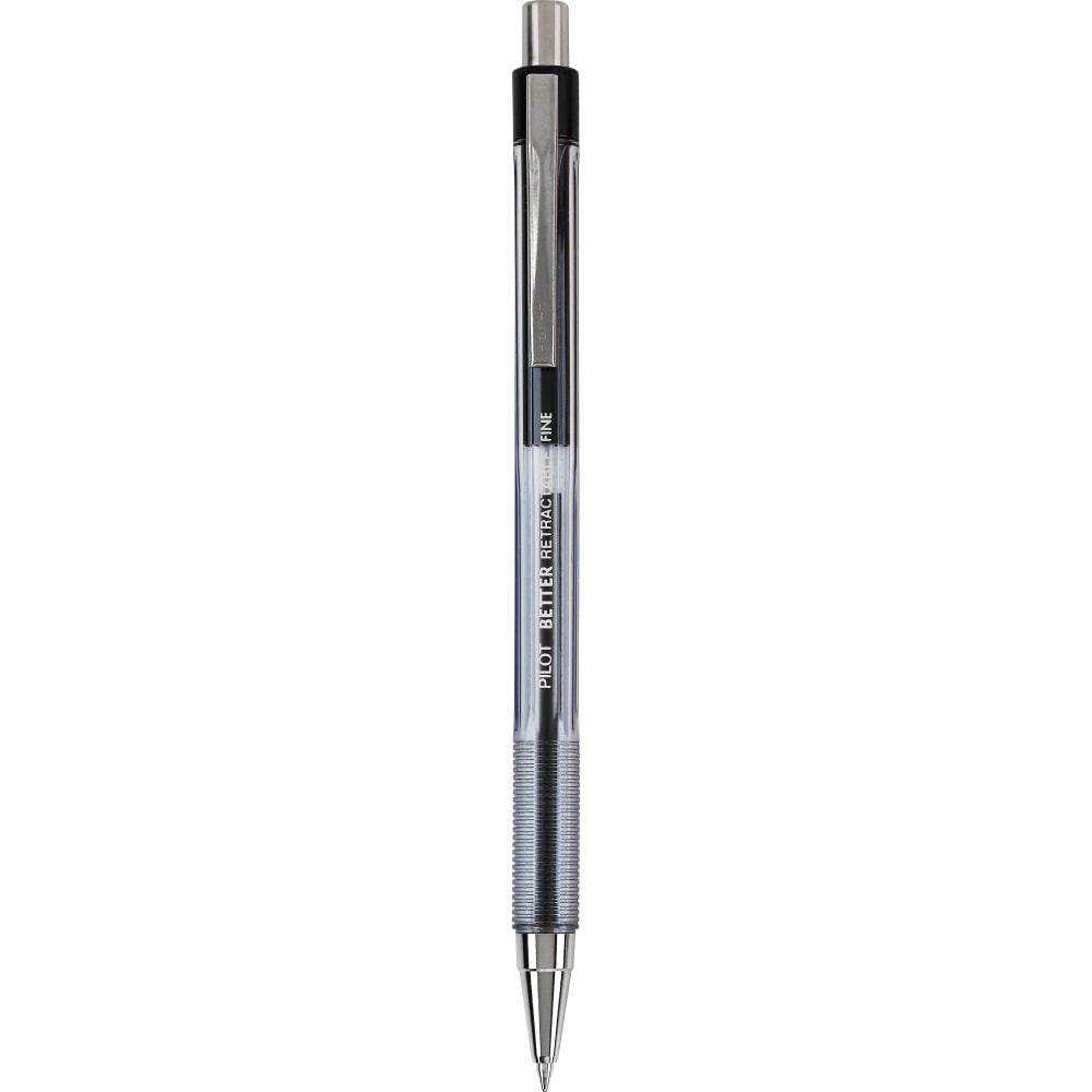 Pilot Better Retractable Ballpoint Pens, Fine Point, 0.7 mm, Translucent Black Barrel, Black Ink, Pack Of 12