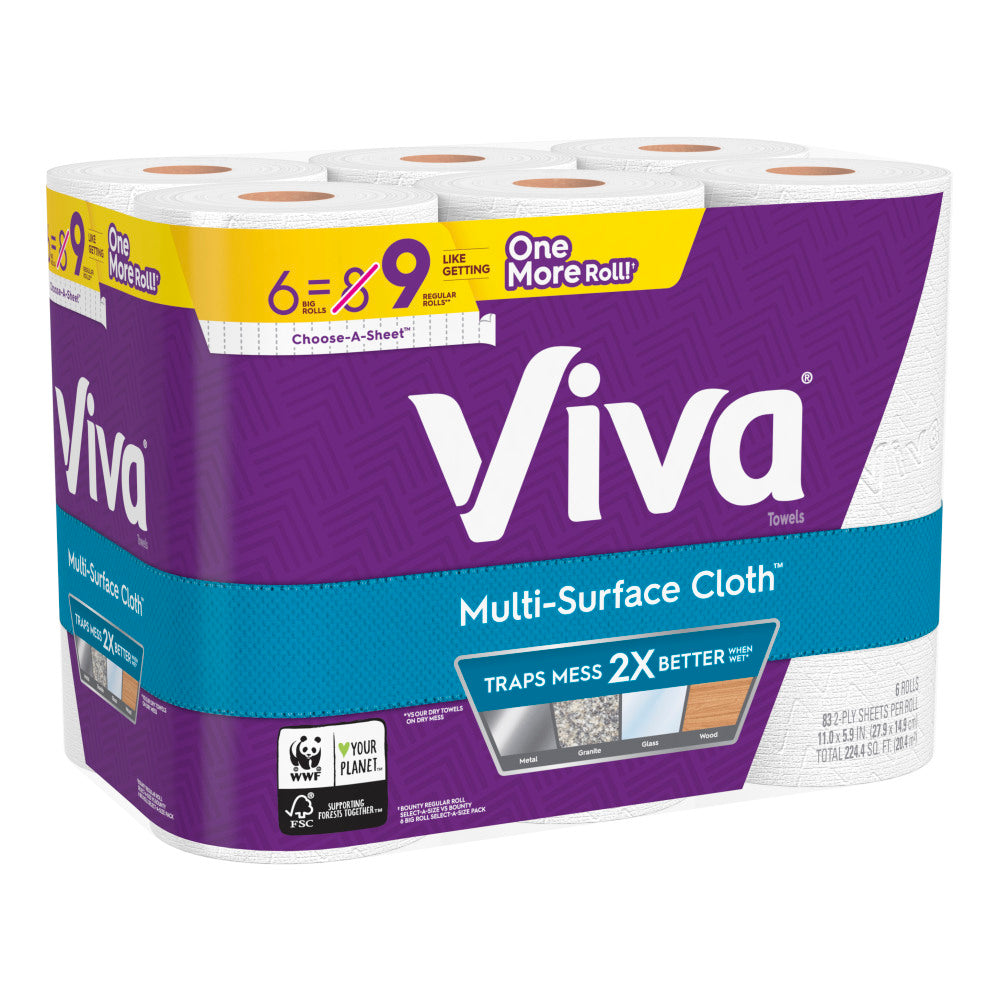 Kimberly-Clark Viva Multi-Surface Choose-A-Sheet 1-Ply Paper Towels, 83 Sheets Per Roll, Pack Of 6 Rolls