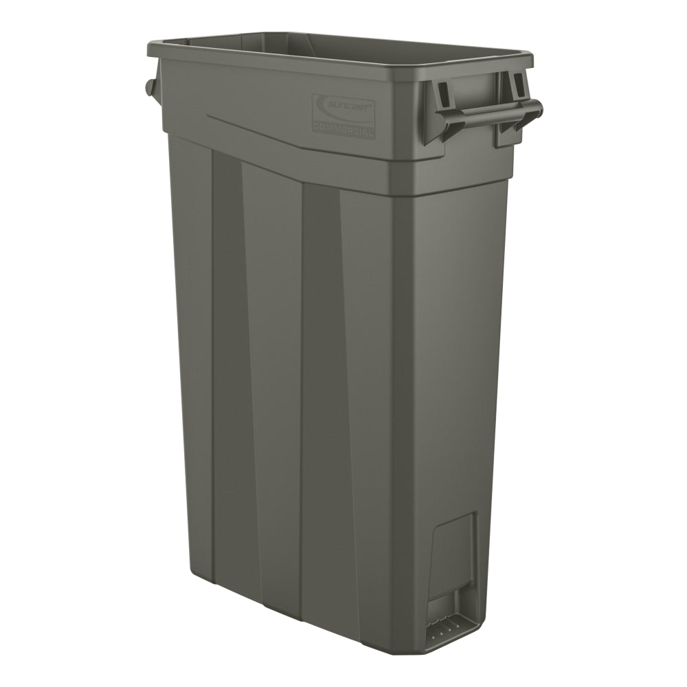 Suncast Commercial Narrow Rectangular Resin Trash Can, With Handles, 23 Gallons, 30inH x 11inW x 22inD, Gray