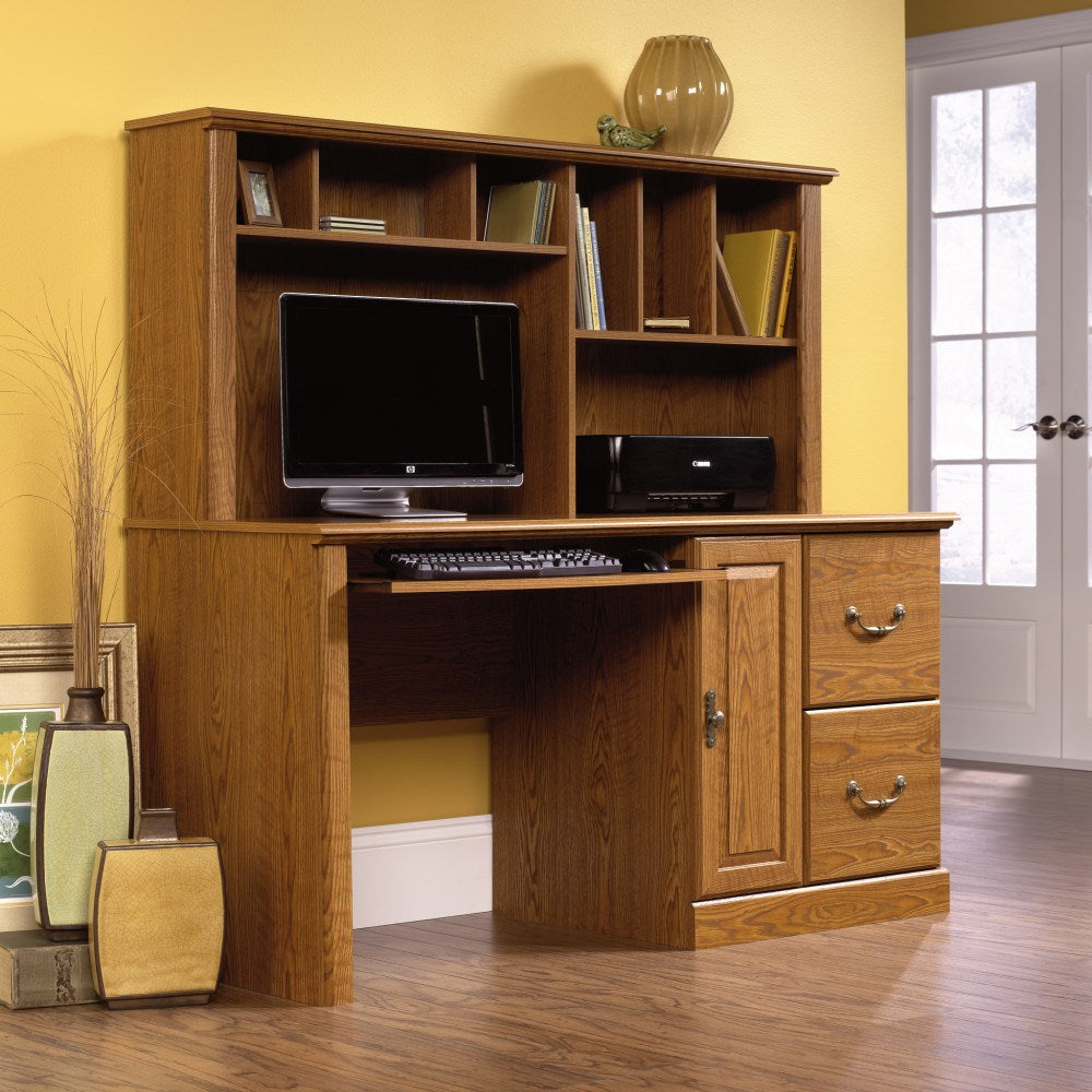 Sauder Orchard Hills 59inW Computer Desk With Hutch, Carolina Oak