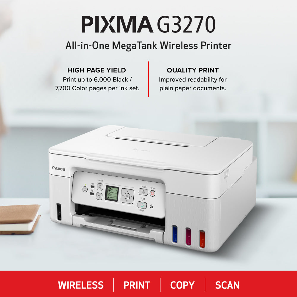 Canon PIXMA G3270 MegaTank Wireless Inkjet All-In-One Color Printer, White