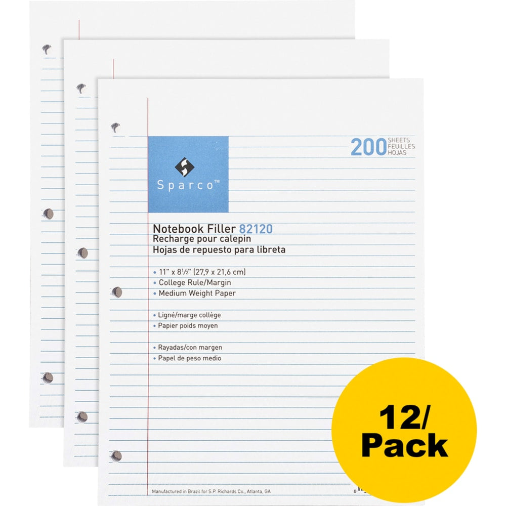 Sparco Notebook Filler Paper, Letter Size, 16 Lb, White, Ream Of 200 Sheets