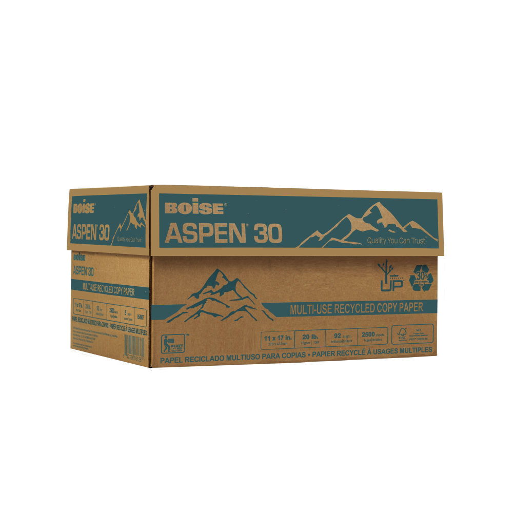 Boise ASPEN 30 Multi-Use Printer & Copy Paper, White, Ledger (11in x 17in), 500 Sheets Per Ream, 20 Lb, 92 Brightness, 30% Recycled, FSC Certified