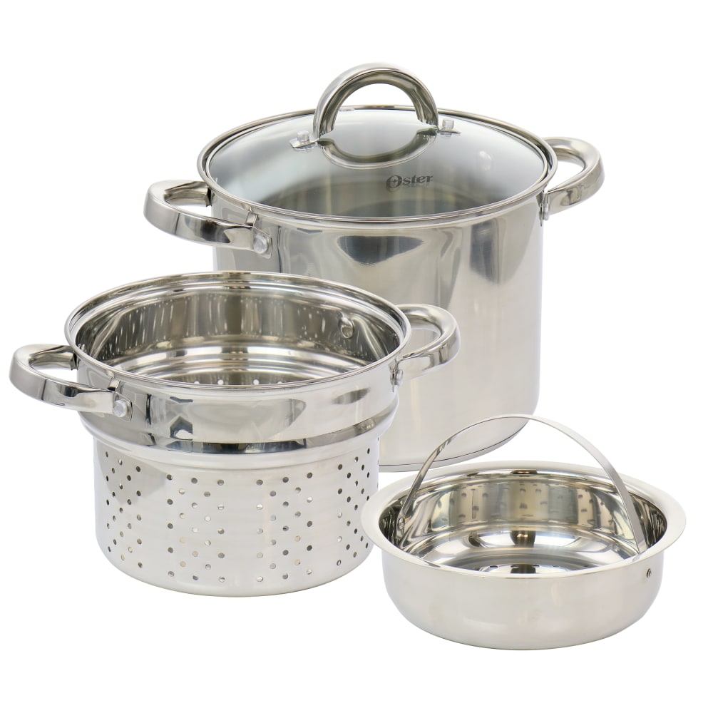 Oster Sangerfield 4-Piece 5-Quart Stainless Steel Pasta Pot, Silver