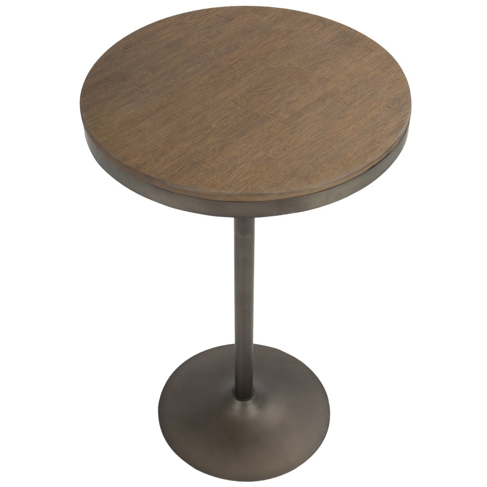 Lumisource Dakota Industrial Adjustable Bar/Dinette Table, Round, Antique/Brown