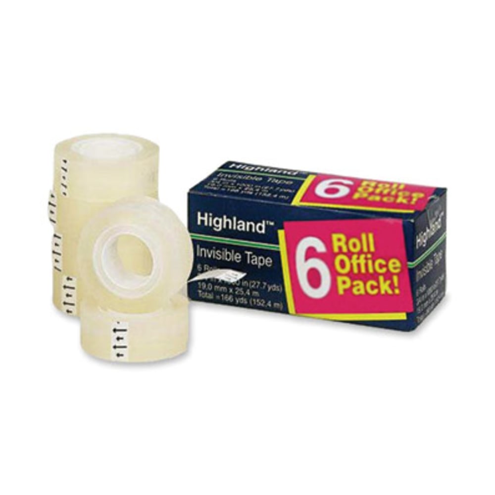 Highland 3/4inW Matte-finish Invisible Tape - 27.78 yd Length x 0.75in Width - 1in Core - For Mending, Holding, Splicing - 6 / Pack - Matte - Clear