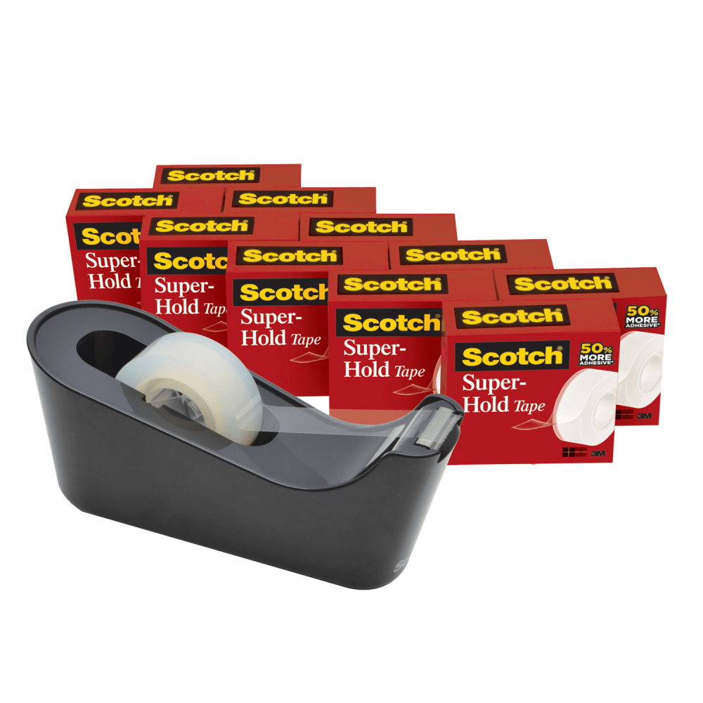 Scotch Super-Hold Tape, With C18 Desktop Dispenser, 3/4in x 1,000in, Clear, Pack Of 10 Rolls