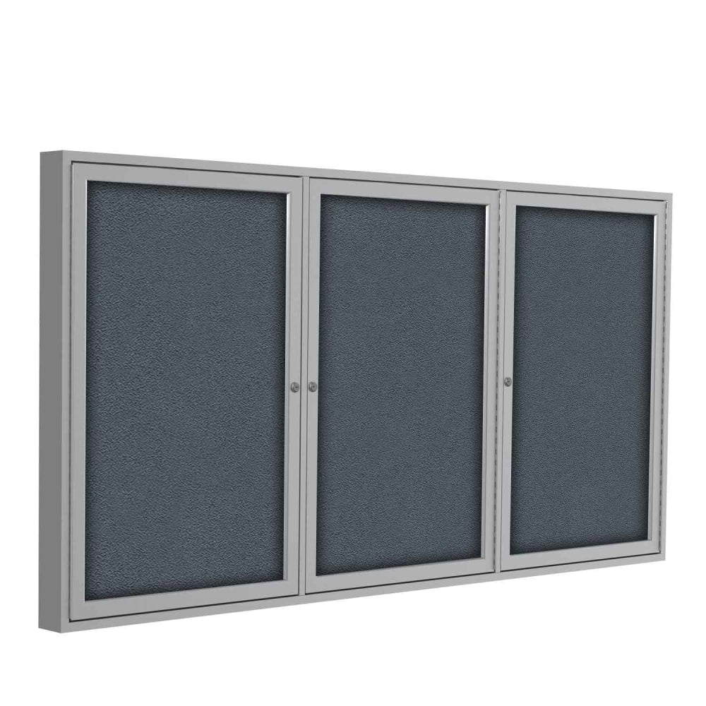 Ghent Traditional 3-Door Enclosed Fabric Bulletin Board, 36in x 72in, Gray, Satin Aluminum Frame