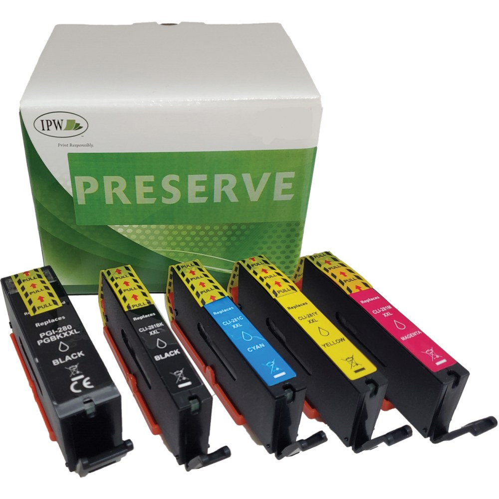 IPW Preserve Remanufactured Black; Photo Black; Cyan; Magenta; Yellow Extra-High-Yield Ink Cartridge Replacement For Canon 280, 281XXL, Pack Of 5