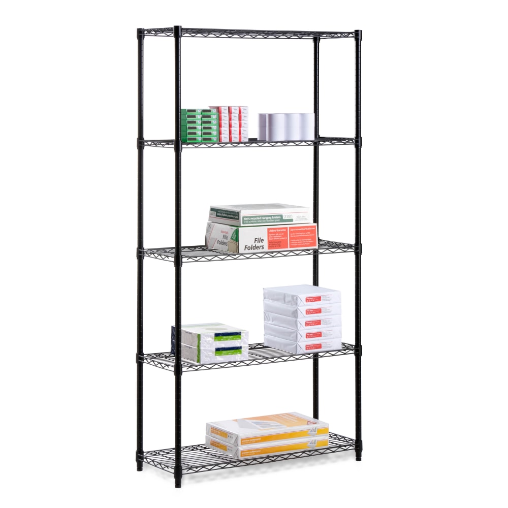 Honey-can-do SHF-01442 5-Tier Industrial Shelving Holds 200-Pounds Per Shelf, 72-Inch, Black - 5 Tier(s) - 72in Height x 14in Width36in Length - Floor - Durable, Adjustable Shelf, Rust Resistant - Black - Steel