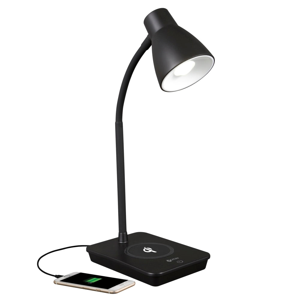 OttLite Wellness Series Infuse LED Desk Lamp With Wireless And USB Charging, 15-1/2inH, Black