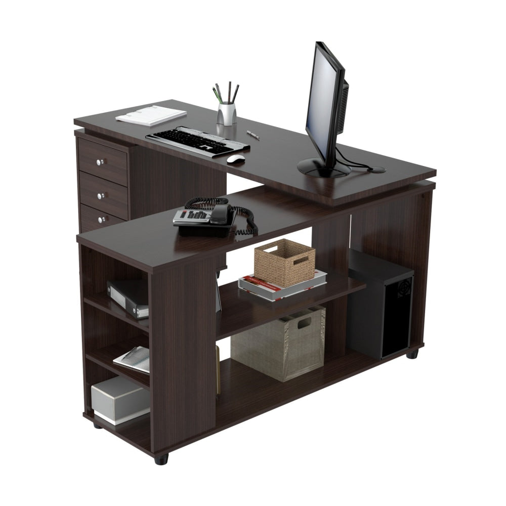 Inval 60inW L-Shaped Corner Desk Computer Workstation, Espresso-Wengue