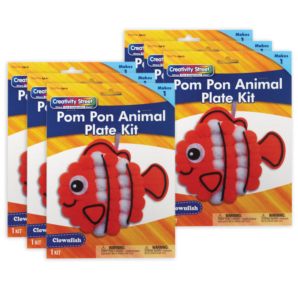 Creativity Street Pom Pom Animal Plate Kits, 7-1/2in x 8-1/2in x 1in, Clownfish, Set Of 6 Kits