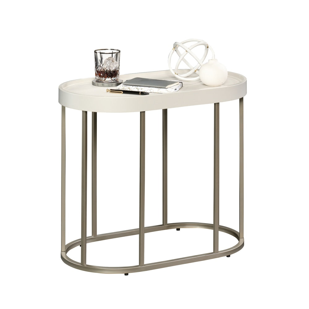 Sauder Manhattan Gate Oval Side Table, 21inH x 25inW x 14inD, Ivory/Nickel