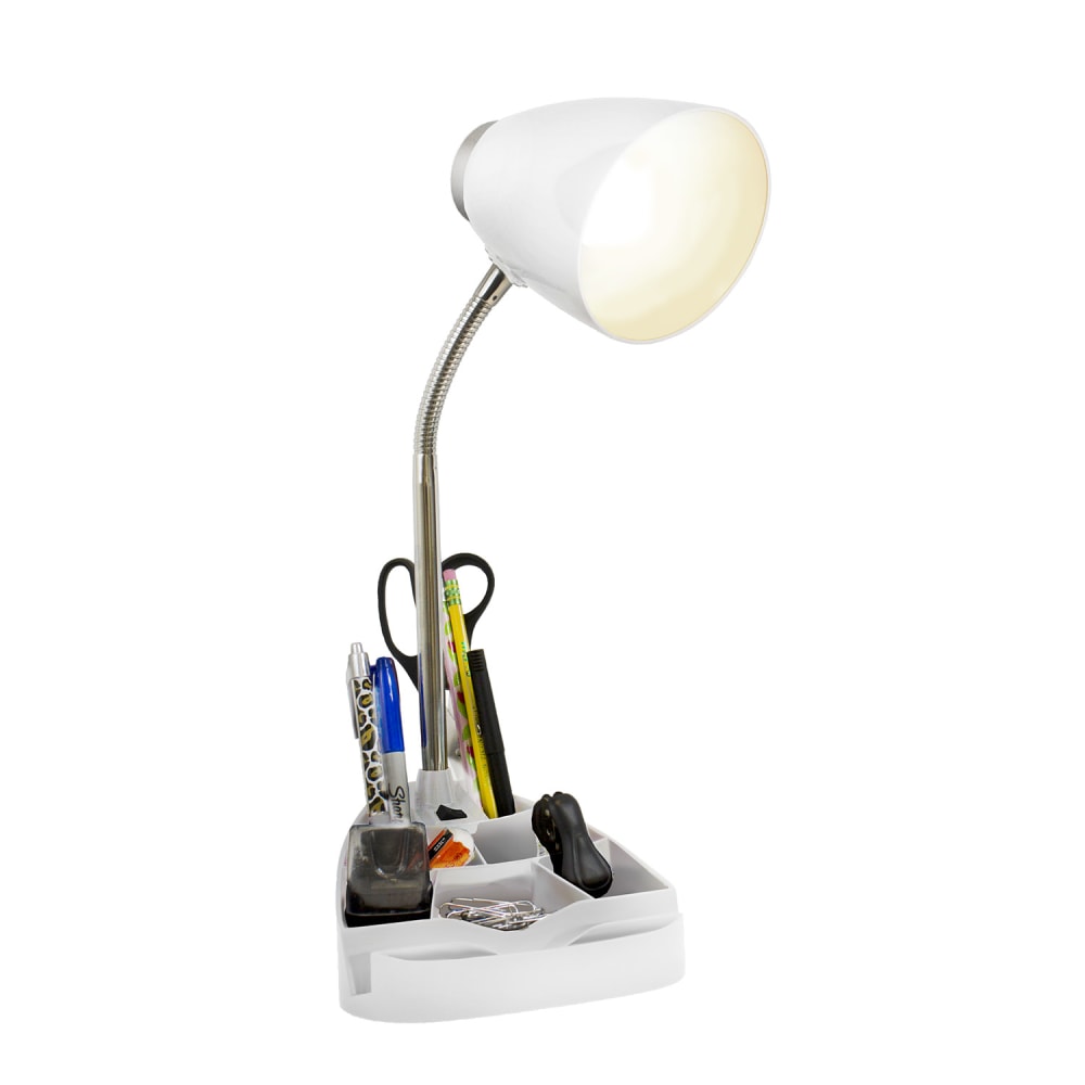 LimeLights Gooseneck Organizer Desk Lamp, Adjustable Height, White Shade/White Base