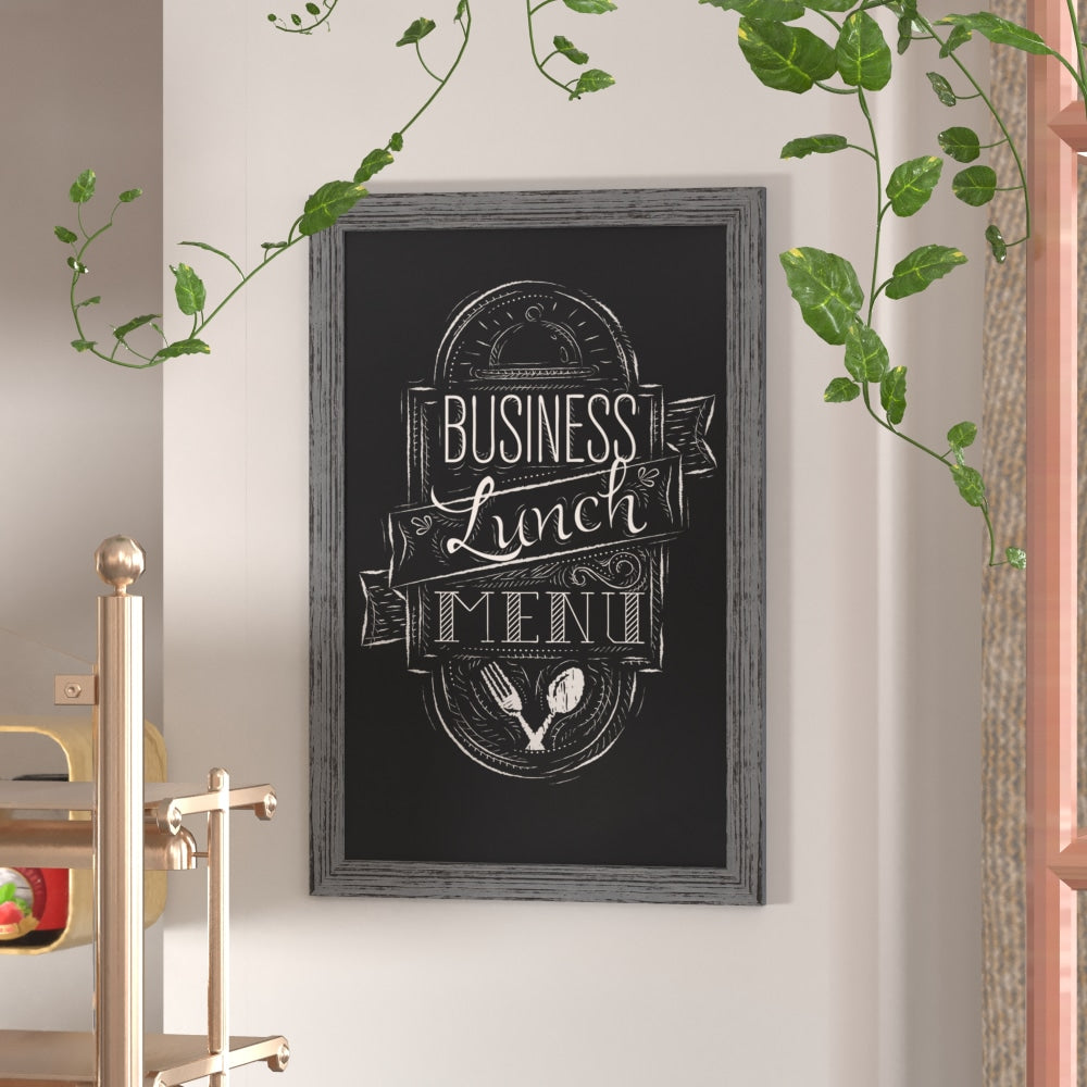 Flash Furniture Canterbury Wall-Mounted Magnetic Chalkboard Sign With Eraser, Porcelain Steel, 36inH x 24inW x 3/4inD, Gray Frame