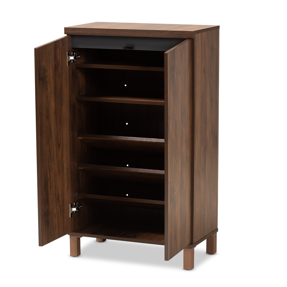 Baxton Studio Talon 24inW 2-Door Shoe Storage Cabinet, Walnut Brown/Gray