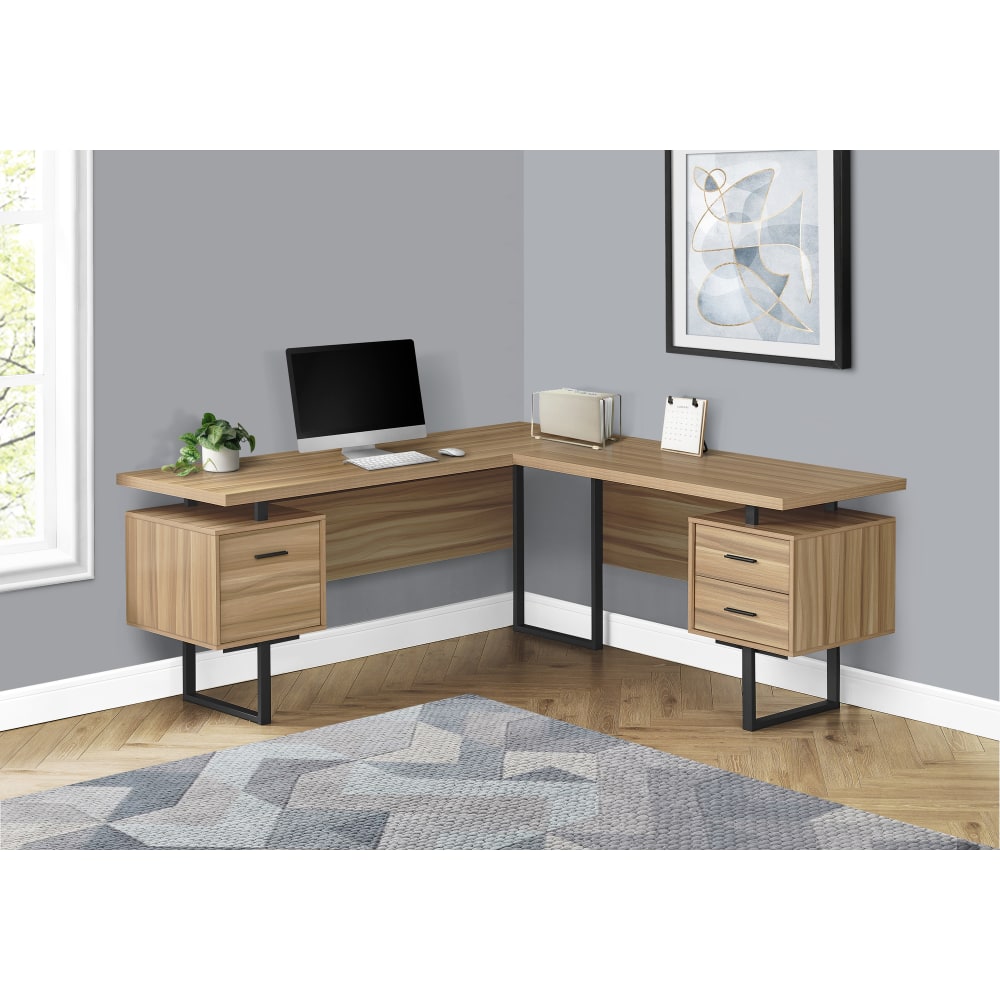 Monarch Specialties Dallas 71inW L-Shaped Corner Desk, Brown