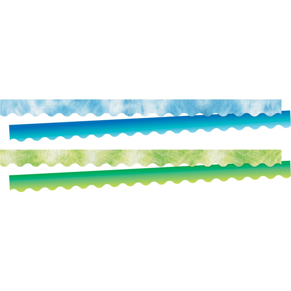 Barker Creek Double-Sided Scalloped-Edge Border Strips, 2-1/4in x 36in, Blue/Lime Tie-Dye And Ombre, Pack Of 52 Strips