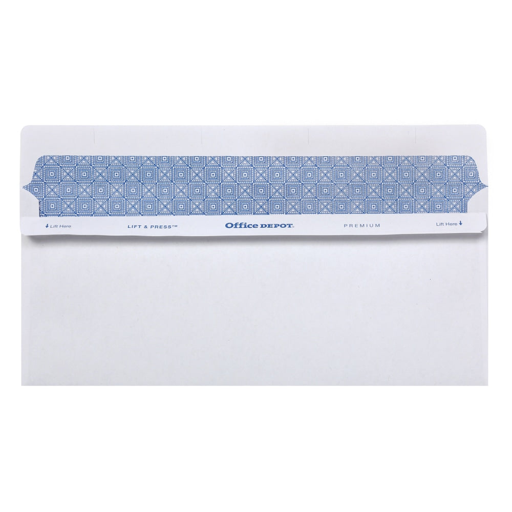 Office Depot Brand #10 Lift & Press Premium Security Envelopes, Double-Window, Self Seal, 100% Recycled, White, Box Of 500