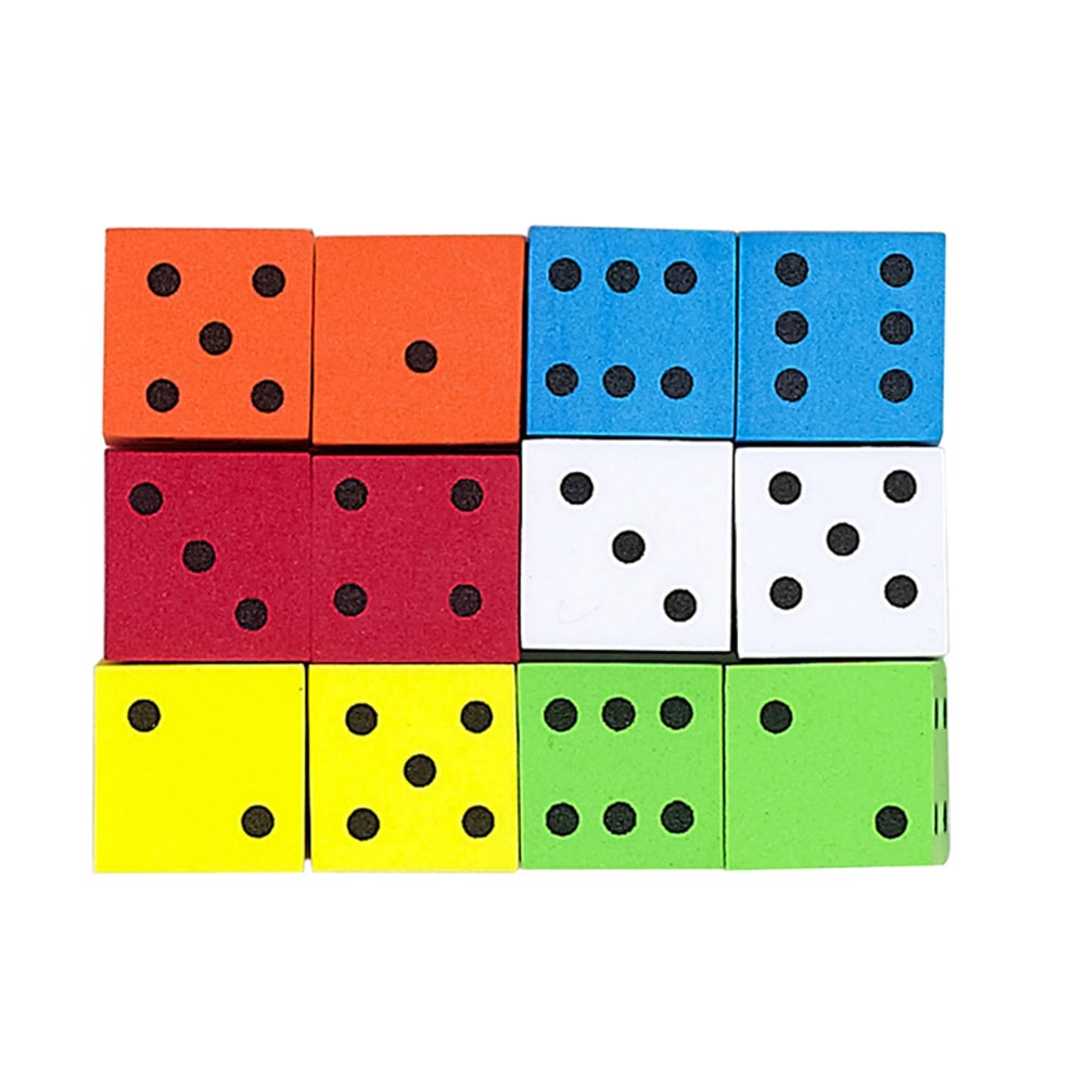 Koplow Games Foam Dice, 5/8in, Assorted Colors, 12 Dice Per Pack, Set Of 6 Packs