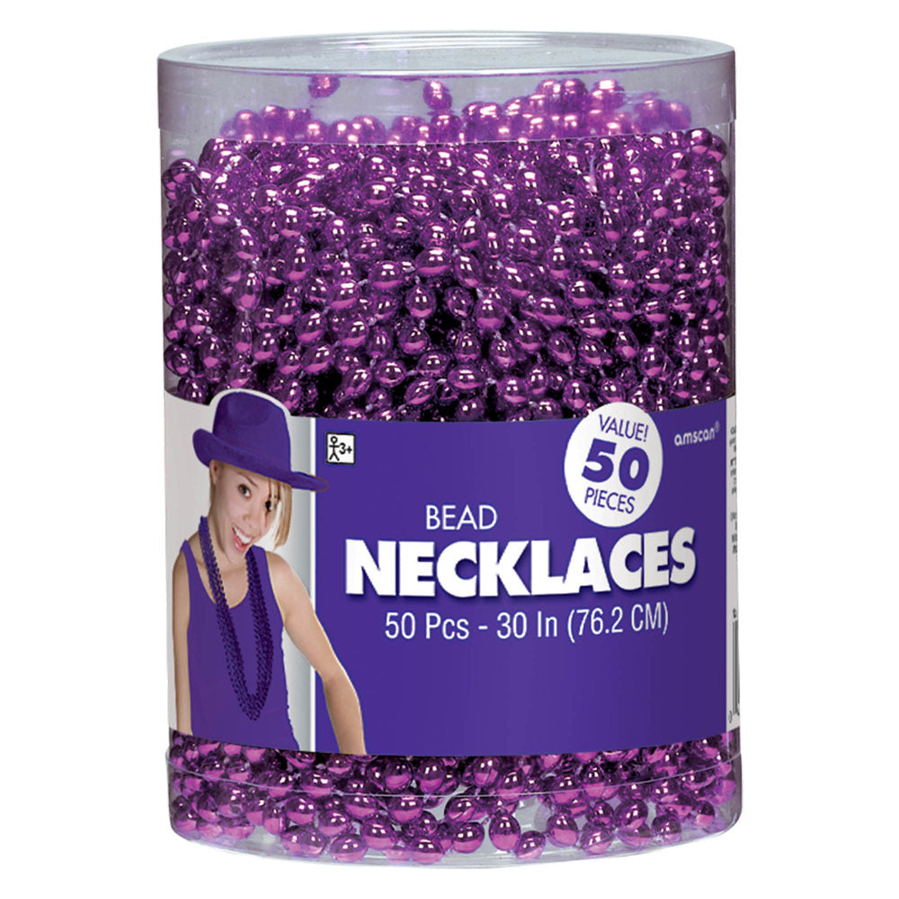 Amscan Bead Necklaces, 30in, Purple, Pack Of 50 Necklaces