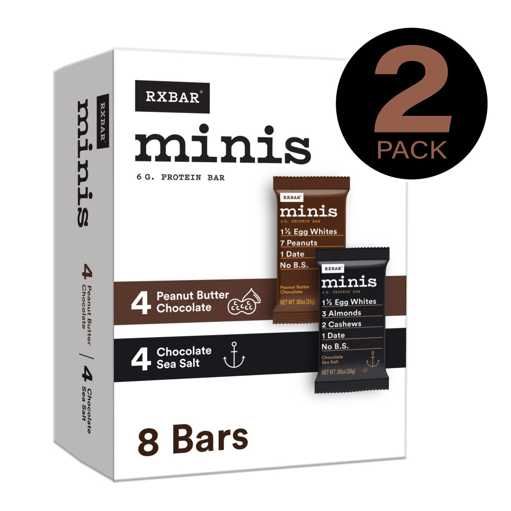 RXBAR MINIS Chocolate Sea Salt + PB Chocolate, 0.92 Oz, 8 Bars Per Box, Pack Of 2 Boxes