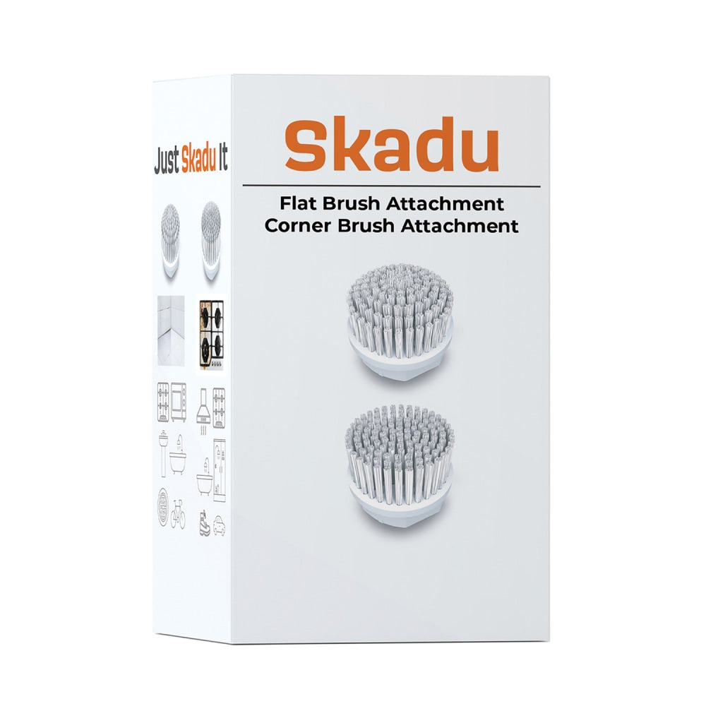 Skadu Power Scrubber Attachment Kit With Corner And Flat Bristle Brushes, White