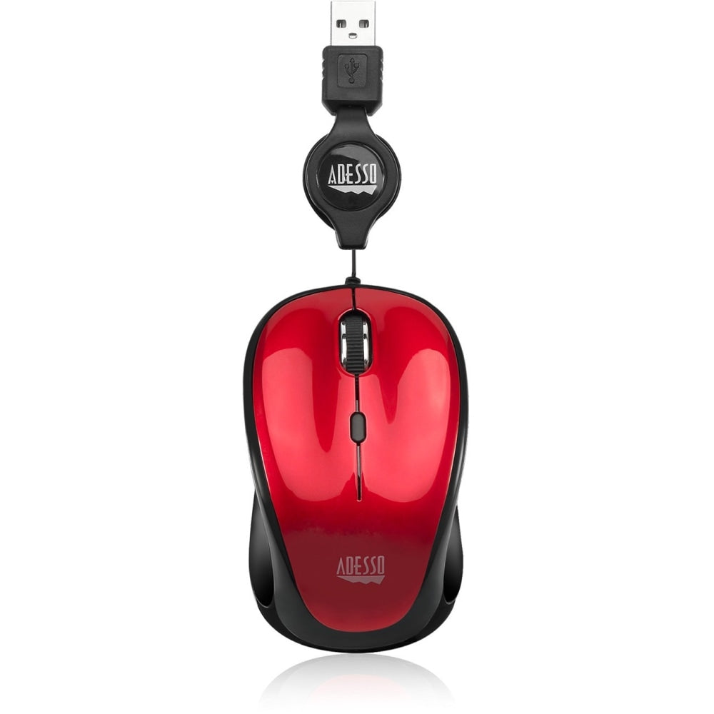 Adesso iMouse S8R USB Illuminated Retractable Mini Optical Mouse, Red