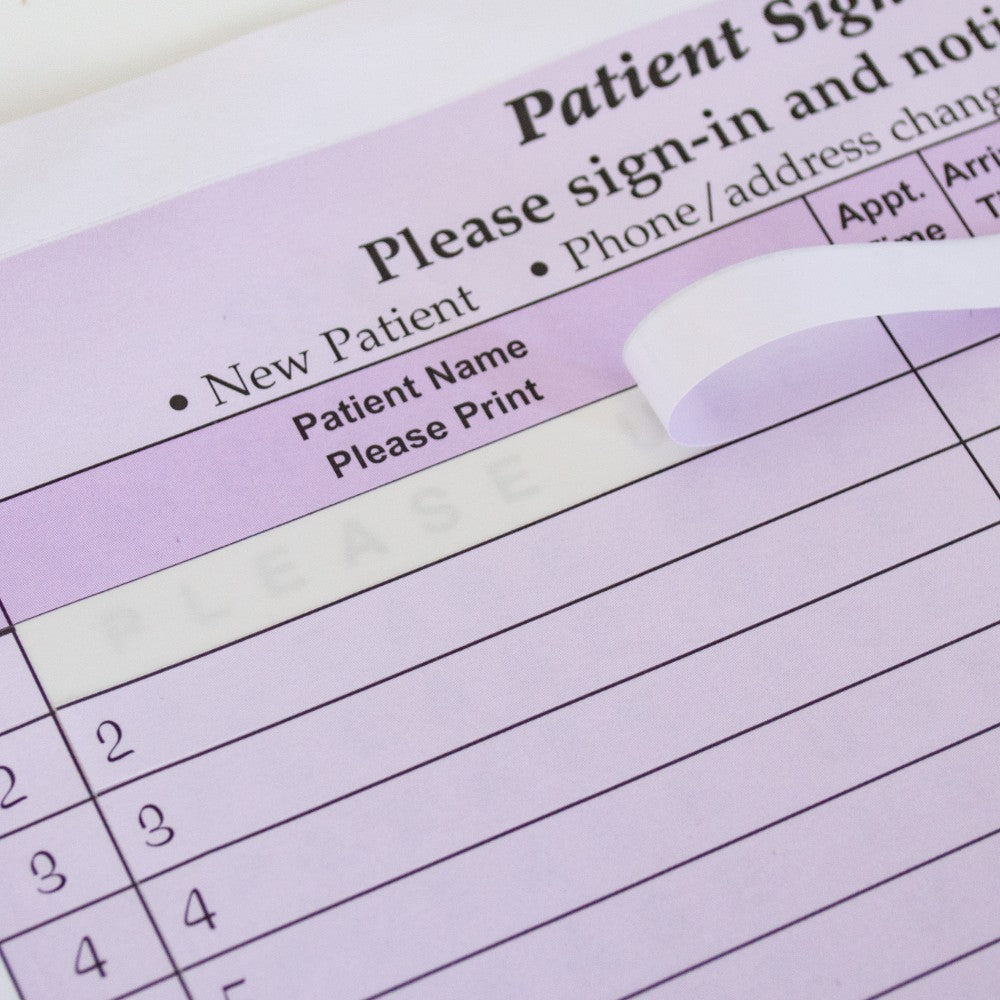 HIPAA Compliant Patient/Visitor Privacy 2-Part Sign-In Sheets, 8-1/2in x 11in, Purple, Pack Of 250 Sheets