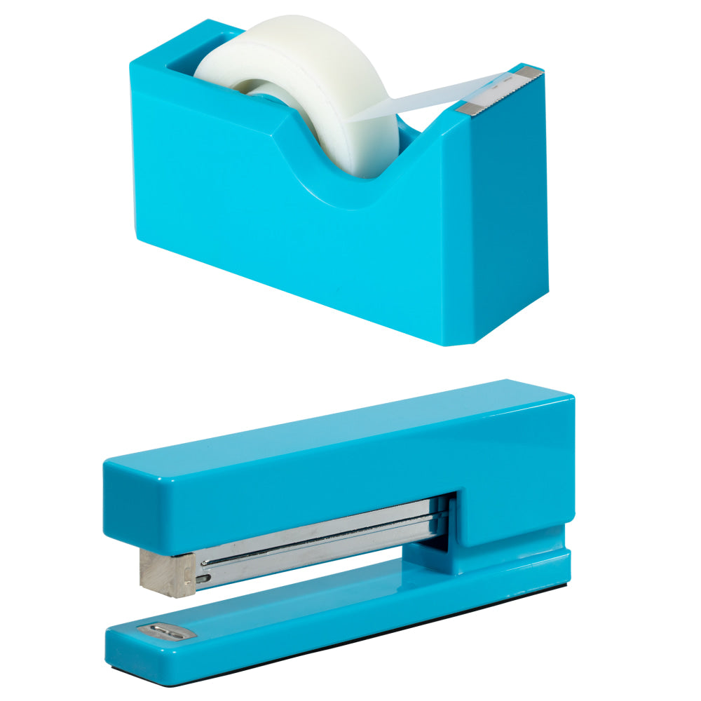 JAM Paper 2-Piece Office And Desk Set, 1 Stapler & 1 Tape Dispenser, Blue