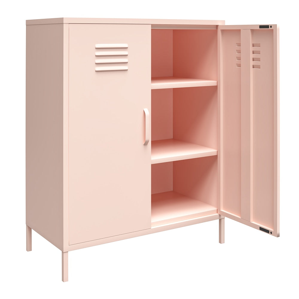 Ameriwood Home Mission District 2-Door 3-Shelf Metal Locker Storage Cabinet, 40inH x 31-1/2inW x 15-3/4inD, Pink