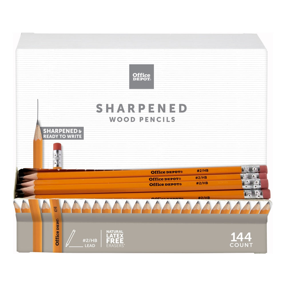 Office Depot Brand Gravity Feed Woodcase Pre-Sharpened Pencils, 2.2 mm, HB Hardness, Yellow, Box Of 144 Pencils